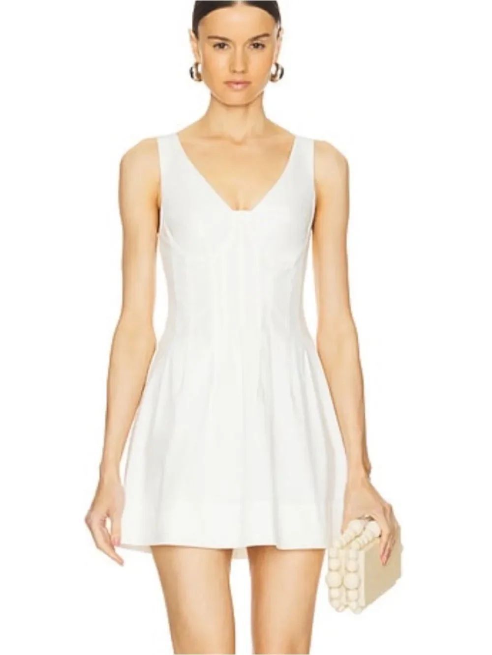 LPA White Mini Cotton Blend V-neck Dress(Size XS)